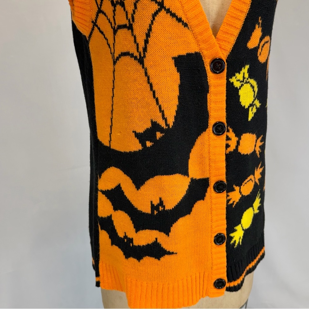 Spooky season Halloween knit sweater cardigan vest‎ trick or treat candy bat y2k - Picture 6 of 10